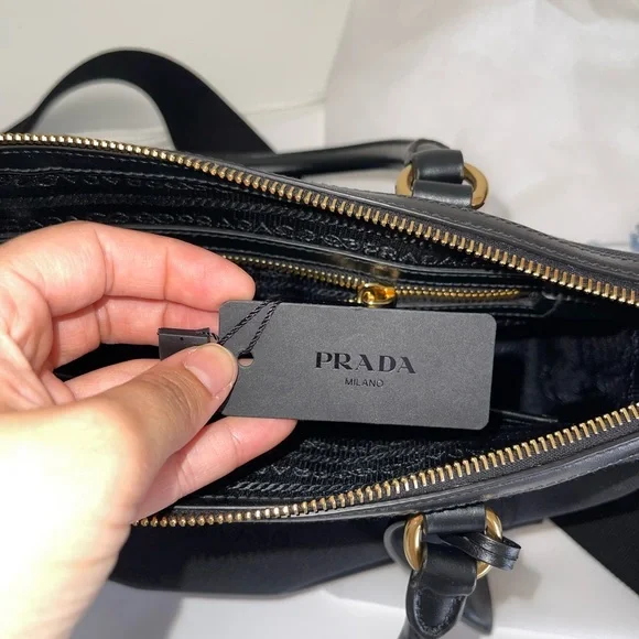 Prada Logo Jacquard Black Canvas Satchel - Authentic - Picture 9 of 15